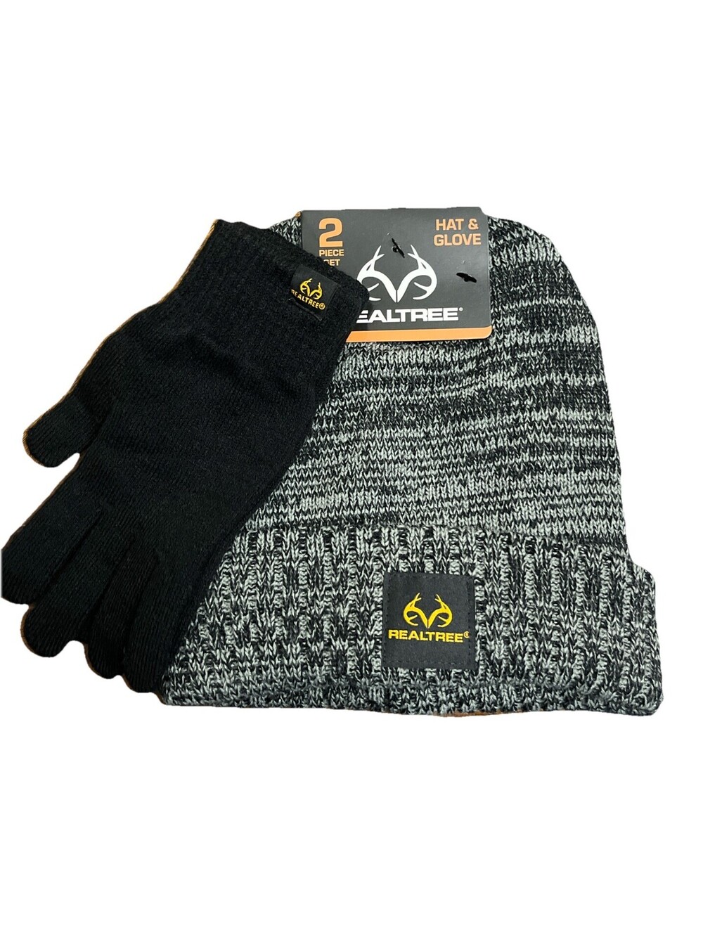 New Realtree Knit Beanie Hat & Gloves Set One Size Gray & Black